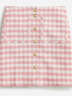 Button-front Mini Skirt In Gingham Terry Tweed For Women